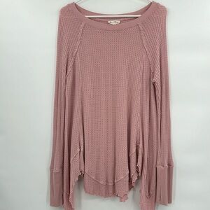 Jane and Delancey Womens Waffle Knit Top Size Large Pink Long Sleeve Boho Casual